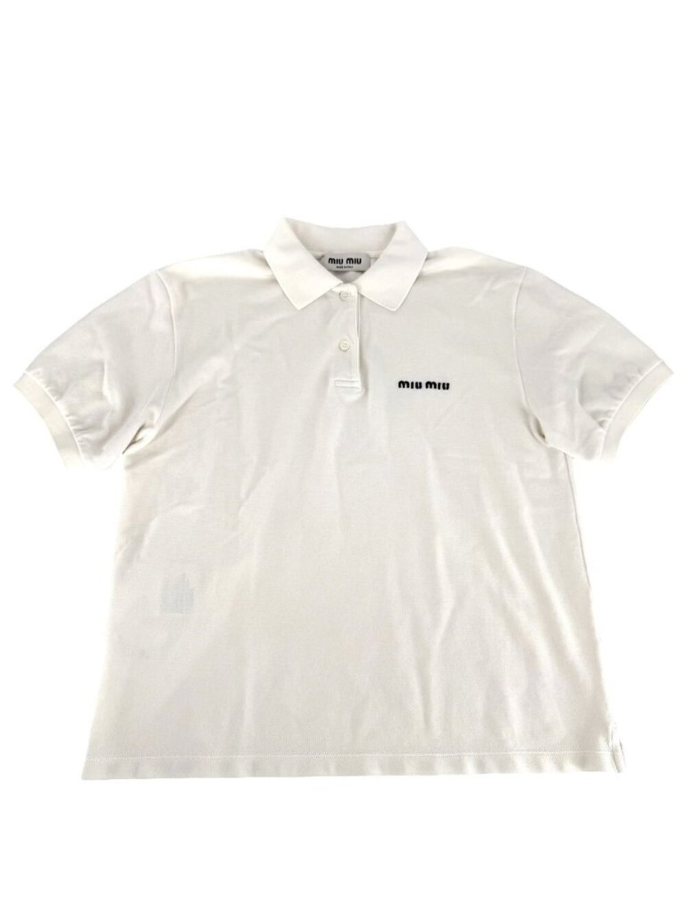 Miu Miu Polo Shirt Cotton Pique Logo Short Sleeve Box Fit Top White XS
